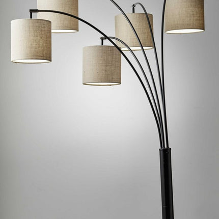 82" Bronze Five Light Tree Floor Lamp With Beige Fabric Drum Shade HomeRoots