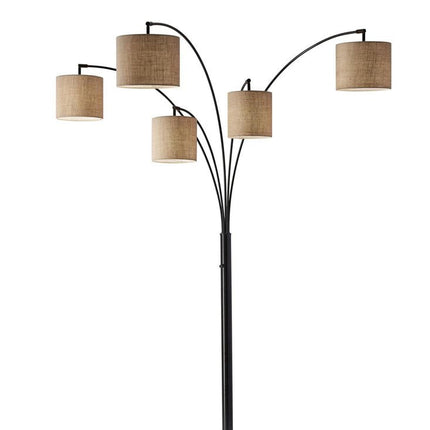 82" Bronze Five Light Tree Floor Lamp With Beige Fabric Drum Shade HomeRoots