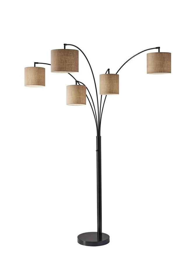 82" Bronze Five Light Tree Floor Lamp With Beige Fabric Drum Shade HomeRoots