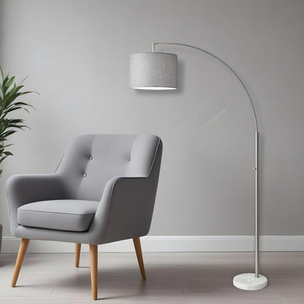 74" Silver Metal Arched Floor Lamp With Gray Linen Drum Shade HomeRoots