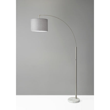 74" Silver Metal Arched Floor Lamp With Gray Linen Drum Shade HomeRoots