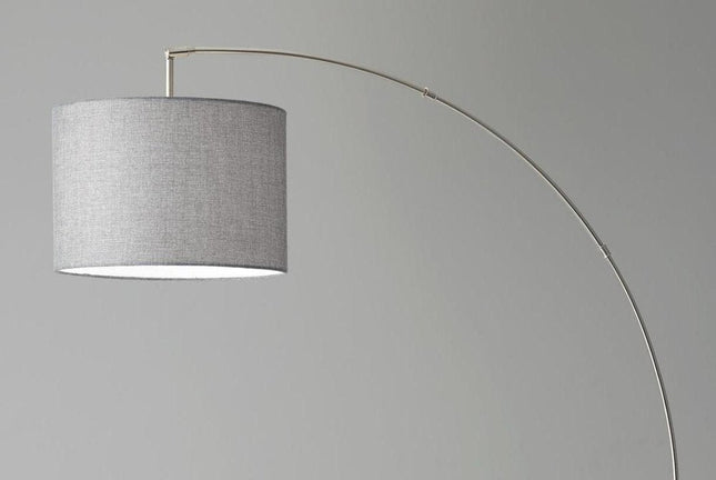 74" Silver Metal Arched Floor Lamp With Gray Linen Drum Shade HomeRoots