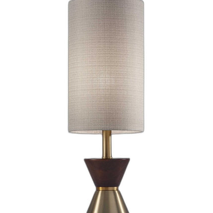 23" Brass Metal And Wood Table Lamp With Beige Drum Shade HomeRoots
