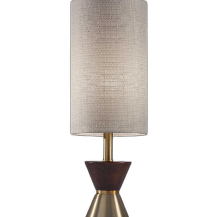 23" Brass Metal And Wood Table Lamp With Beige Drum Shade HomeRoots