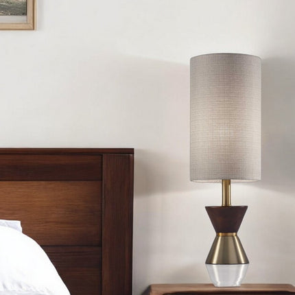 23" Brass Metal And Wood Table Lamp With Beige Drum Shade HomeRoots