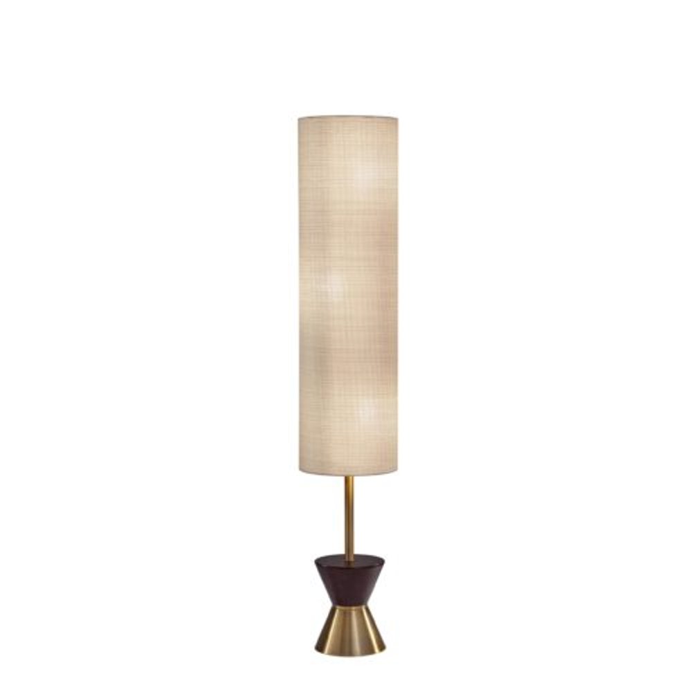 59" Brass Column With Beige Fabric Shade