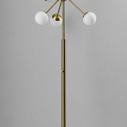64" Brass Six Light LED Novelty Floor Lamp With White Glass Globe Shades HomeRoots