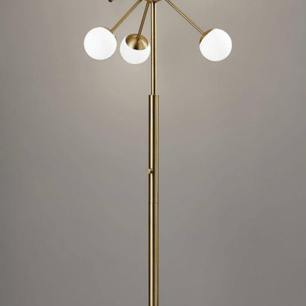 64" Brass Six Light LED Novelty Floor Lamp With White Glass Globe Shades HomeRoots