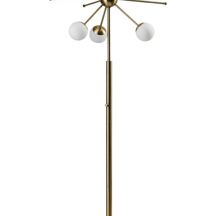 64" Brass Six Light LED Novelty Floor Lamp With White Glass Globe Shades HomeRoots