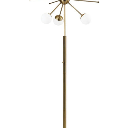 64" Brass Six Light LED Novelty Floor Lamp With White Glass Globe Shades HomeRoots