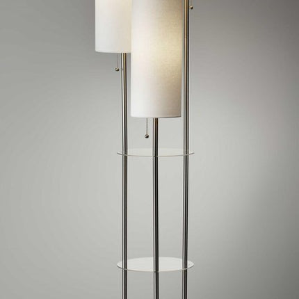 68" Silver Three Light Novelty Floor Lamp With White Linen Cylinder Shade HomeRoots