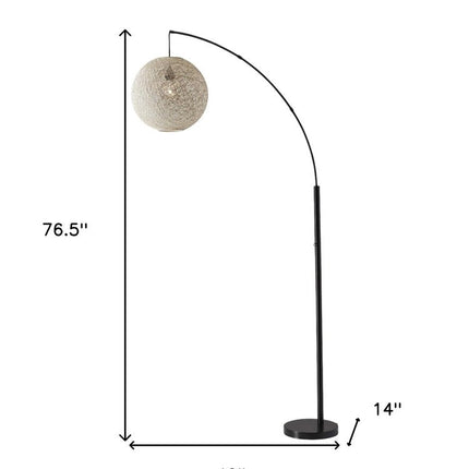 77" Antiqued Bronze Arched Floor Lamp With Groovy Beige Abstract Wicker Globe Shade HomeRoots