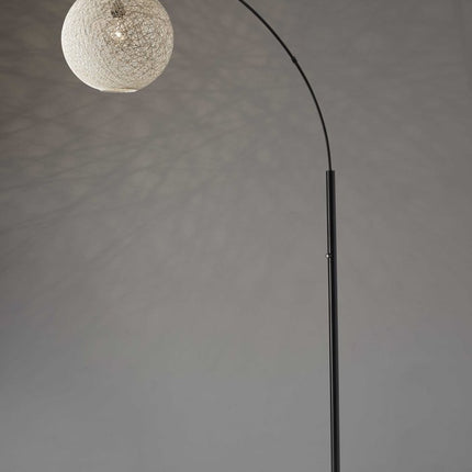 77" Antiqued Bronze Arched Floor Lamp With Groovy Beige Abstract Wicker Globe Shade HomeRoots