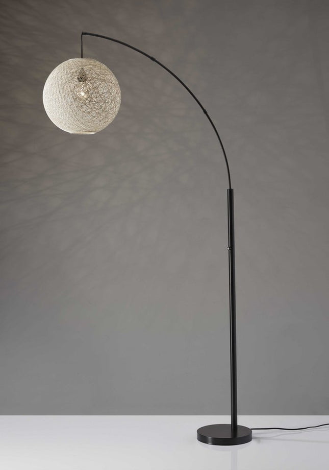 77" Antiqued Bronze Arched Floor Lamp With Groovy Beige Abstract Wicker Globe Shade HomeRoots