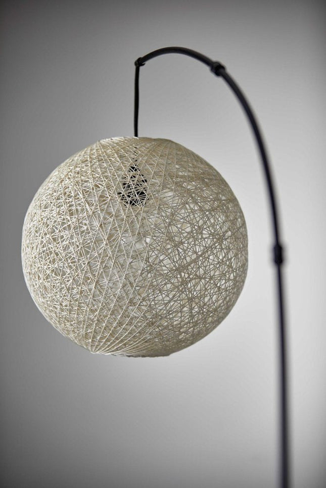 77" Antiqued Bronze Arched Floor Lamp With Groovy Beige Abstract Wicker Globe Shade HomeRoots