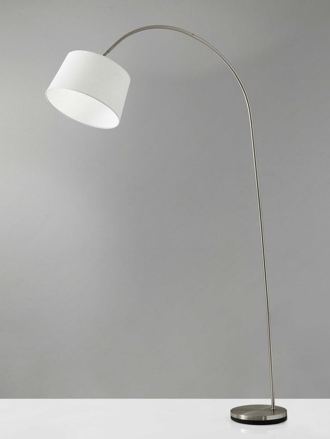 83" Silver Arc Floor Lamp With White Linen Empire Shade