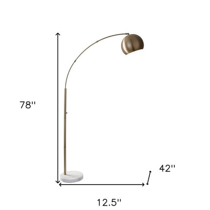 78" Brass Metal Arc Floor Lamp With Brass Metal Bowl Shade HomeRoots