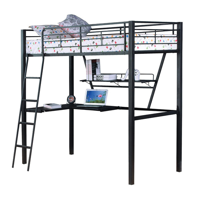 ACME 37275 Senon Loft Bed with Desk, Silver & Black