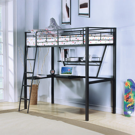 ACME 37275 Senon Loft Bed with Desk, Silver & Black