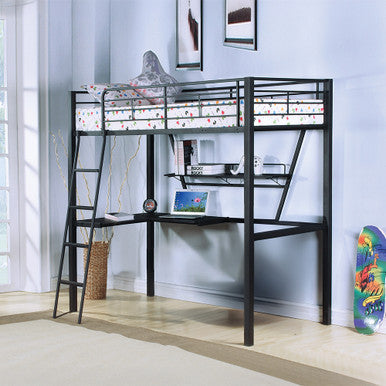 ACME 37275 Senon Loft Bed with Desk, Silver & Black ACME Furniture