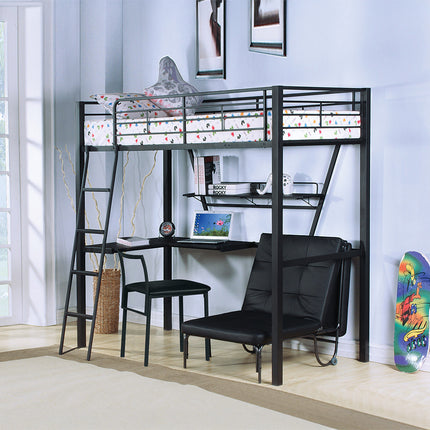 ACME 37275 Senon Loft Bed with Desk, Silver & Black