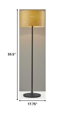 60" Brown And Black Floor Lamp With Brown Veneer Drum Shade HomeRoots