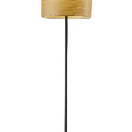 60" Brown And Black Floor Lamp With Brown Veneer Drum Shade HomeRoots
