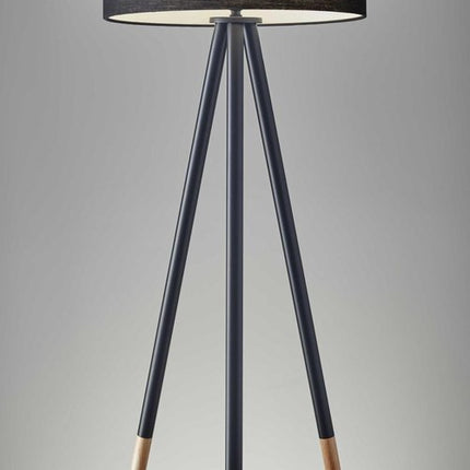 Black Metal Tripod Floor Lamp With Black Fabric Drum Shade HomeRoots