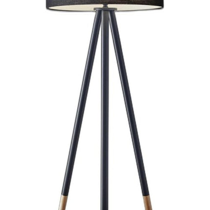 Black Metal Tripod Floor Lamp With Black Fabric Drum Shade HomeRoots