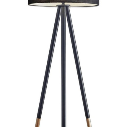 Black Metal Tripod Floor Lamp With Black Fabric Drum Shade HomeRoots