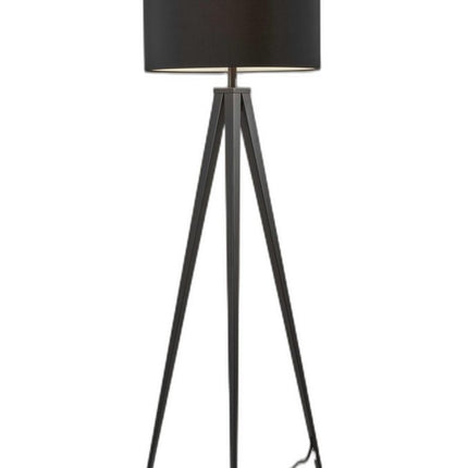 Black Metal Tripod Floor Lamp With Black Fabric Drum Shade HomeRoots