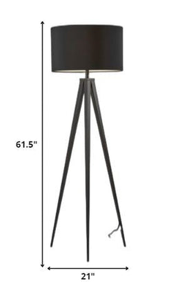 Black Metal Tripod Floor Lamp With Black Fabric Drum Shade HomeRoots