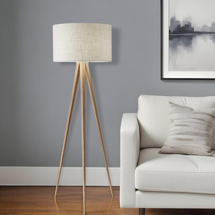 Black Metal Tripod Floor Lamp With Black Fabric Drum Shade HomeRoots