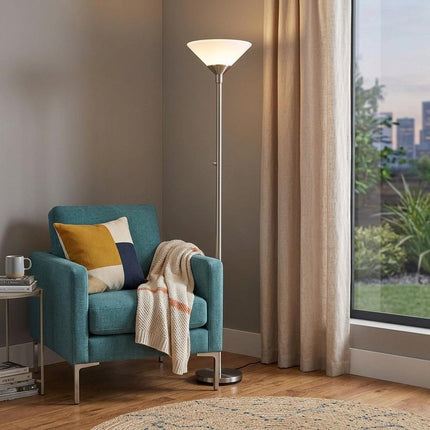 73" Silver Torchiere Floor Lamp With White Acrylic Cone Shade HomeRoots