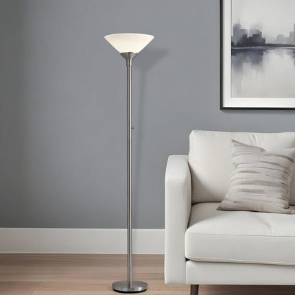 73" Silver Torchiere Floor Lamp With White Acrylic Cone Shade HomeRoots