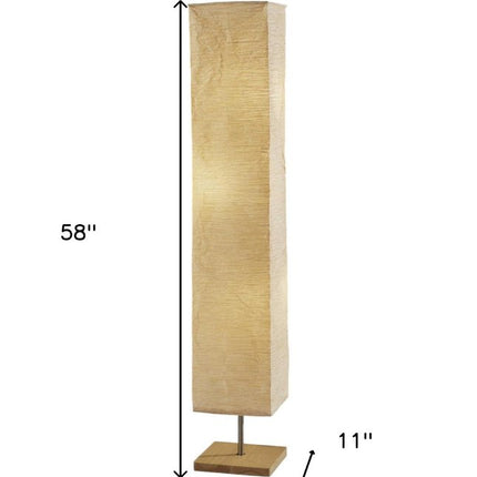 57" Brown And White Two Light Column Floor Lamp With White Paper Rectangular Shade HomeRoots