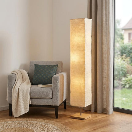 57" Brown And White Two Light Column Floor Lamp With White Paper Rectangular Shade HomeRoots