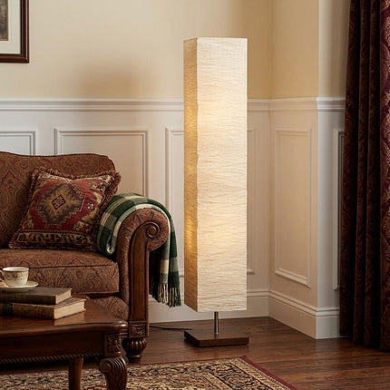 57" Brown And White Two Light Column Floor Lamp With White Paper Rectangular Shade HomeRoots