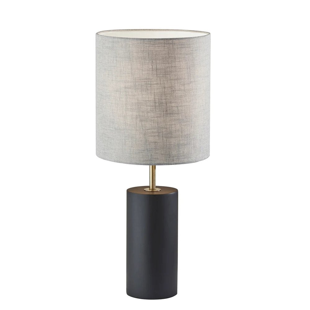 Black Wood Circular Block Table Lamp