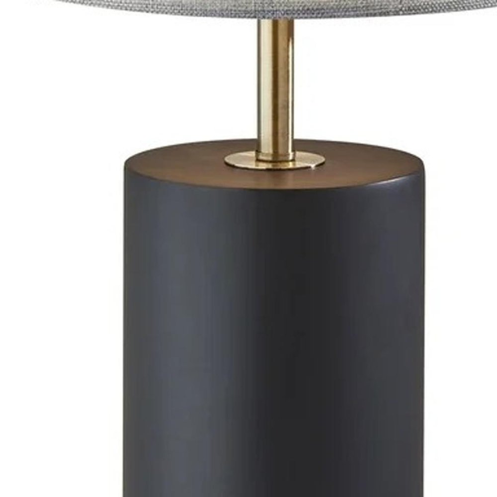 Black Wood Circular Block Table Lamp
