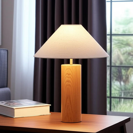 26" Natural Column Lamp With Cone Shade HomeRoots
