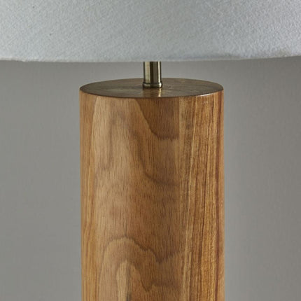 26" Natural Solid Wood Cylinder Table Lamp With White Cone Shade HomeRoots