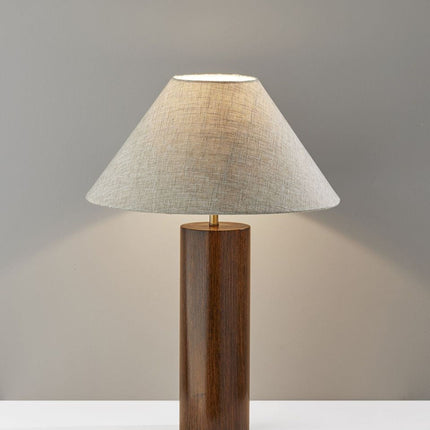 26" Natural Solid Wood Cylinder Table Lamp With White Cone Shade HomeRoots