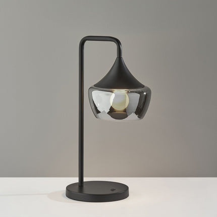 20" Black Metal Table Lamp With Black Metal And Smoked Glass Shade HomeRoots