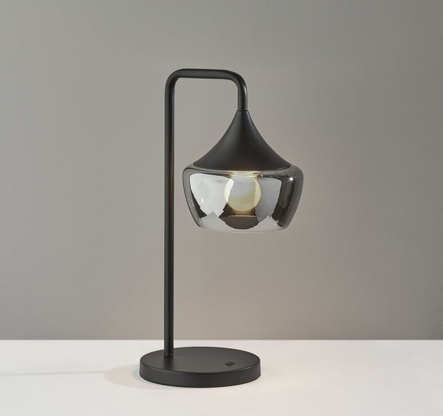 20" Black Metal Table Lamp With Black Metal And Smoked Glass Shade HomeRoots