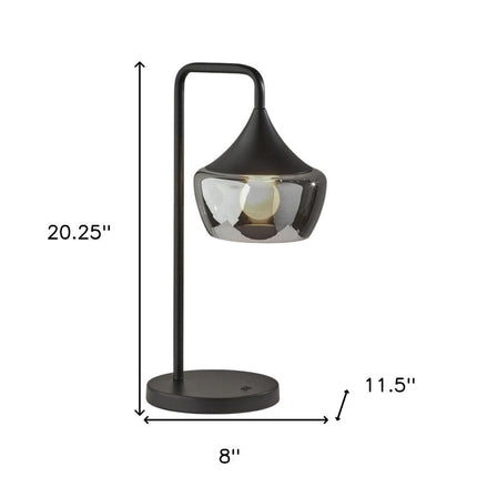 20" Black Metal Table Lamp With Black Metal And Smoked Glass Shade HomeRoots