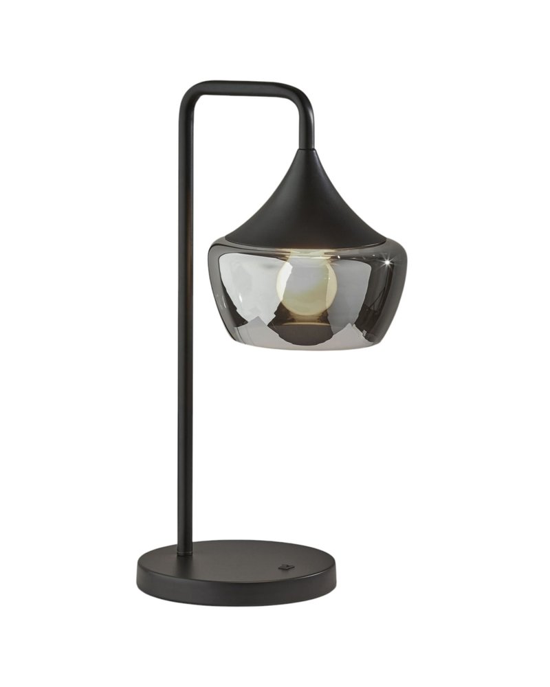20" Black Metal Table Lamp With Black Metal And Smoked Glass Shade