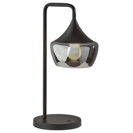 20" Black Metal Table Lamp With Black Metal And Smoked Glass Shade HomeRoots
