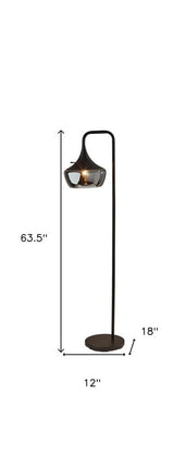 64" Black Task Floor Lamp With Black Glass Bowl Shade HomeRoots