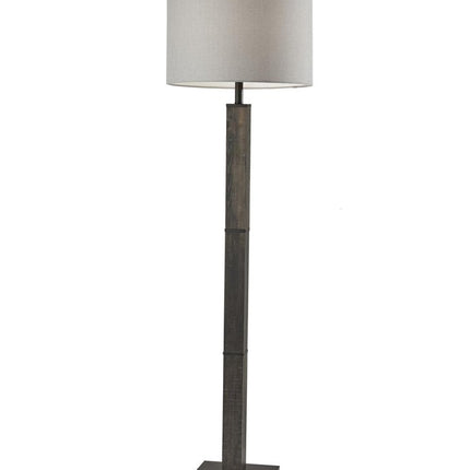62" Black Wood And Metal Floor Lamp With Light Gray Fabric Drum Shade HomeRoots